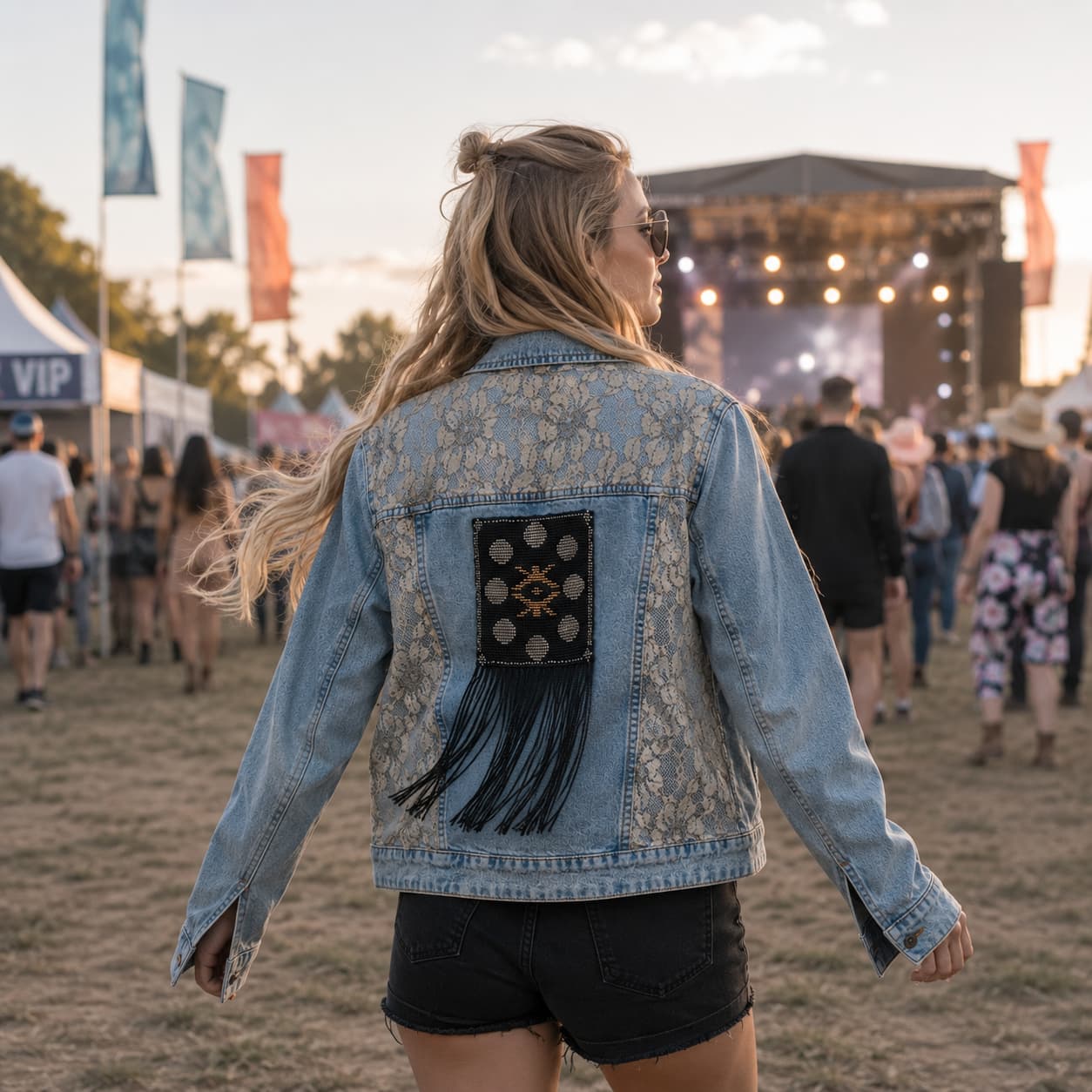 Ruudumummu disain teksajakk pits ja narmad festivalil